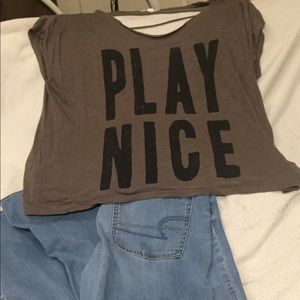 Aéropostale Brown and Black Lettered Tee